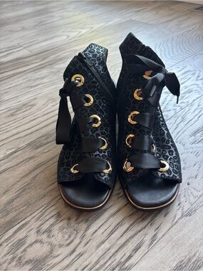 Tamara London Dropsy Open-Toe Ribbon Lace Sandals with Gold Eyelets